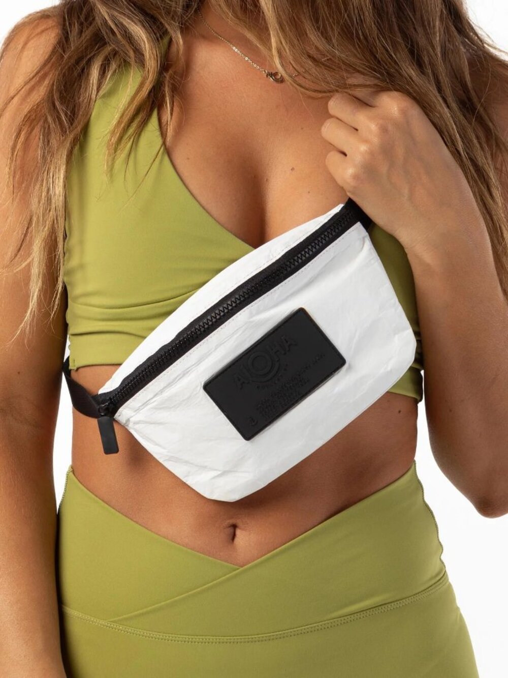 ALOHA Collection White Mini Hip Bag with Black Logo Patch